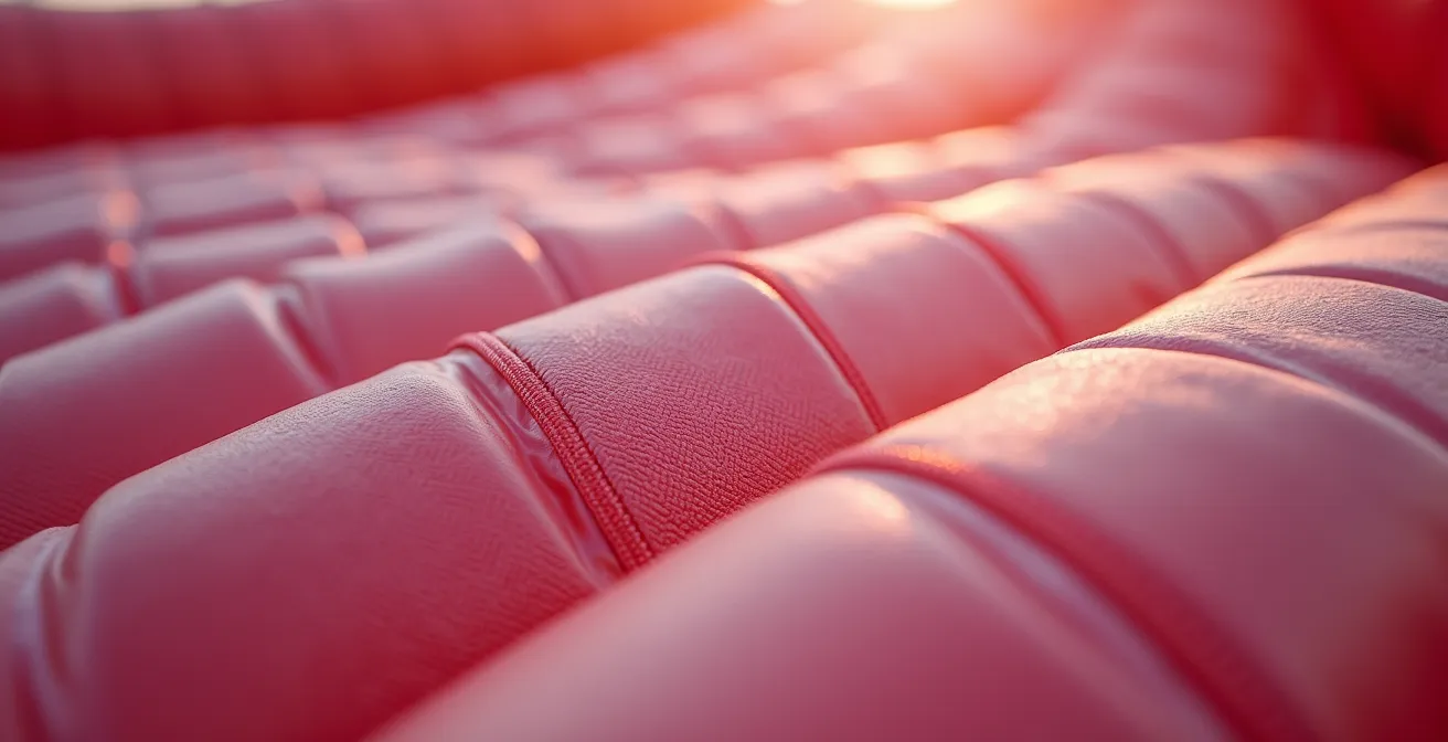 Détail macro de la texture et des coutures d'une structure gonflable professionnelle